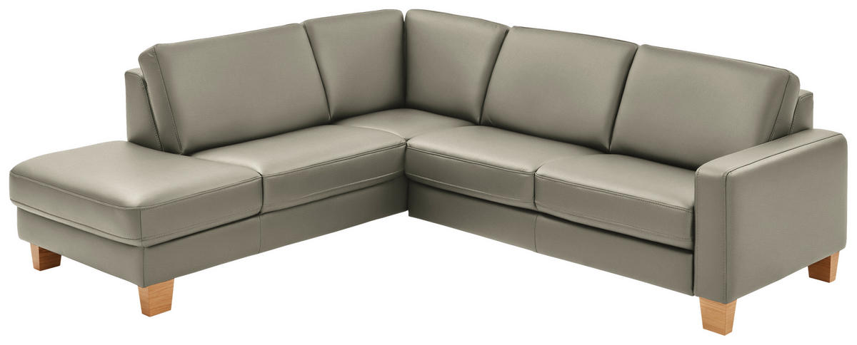 ECKSOFA in Echtleder Grau  - Eiche Bianco/Grau, Konventionell, Leder/Holz (235/257cm) - Valdera