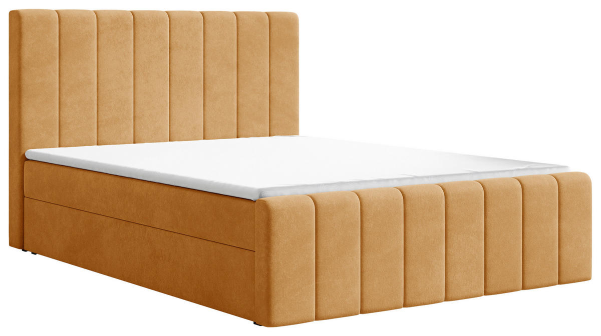 BOXBETT 160/200 cm,  in Currygelb, Bettkasten, Topper, H2 + H3 = mittel + fest  - Currygelb/Schwarz, MODERN, Holz/Kunststoff (160/200cm) - Livetastic