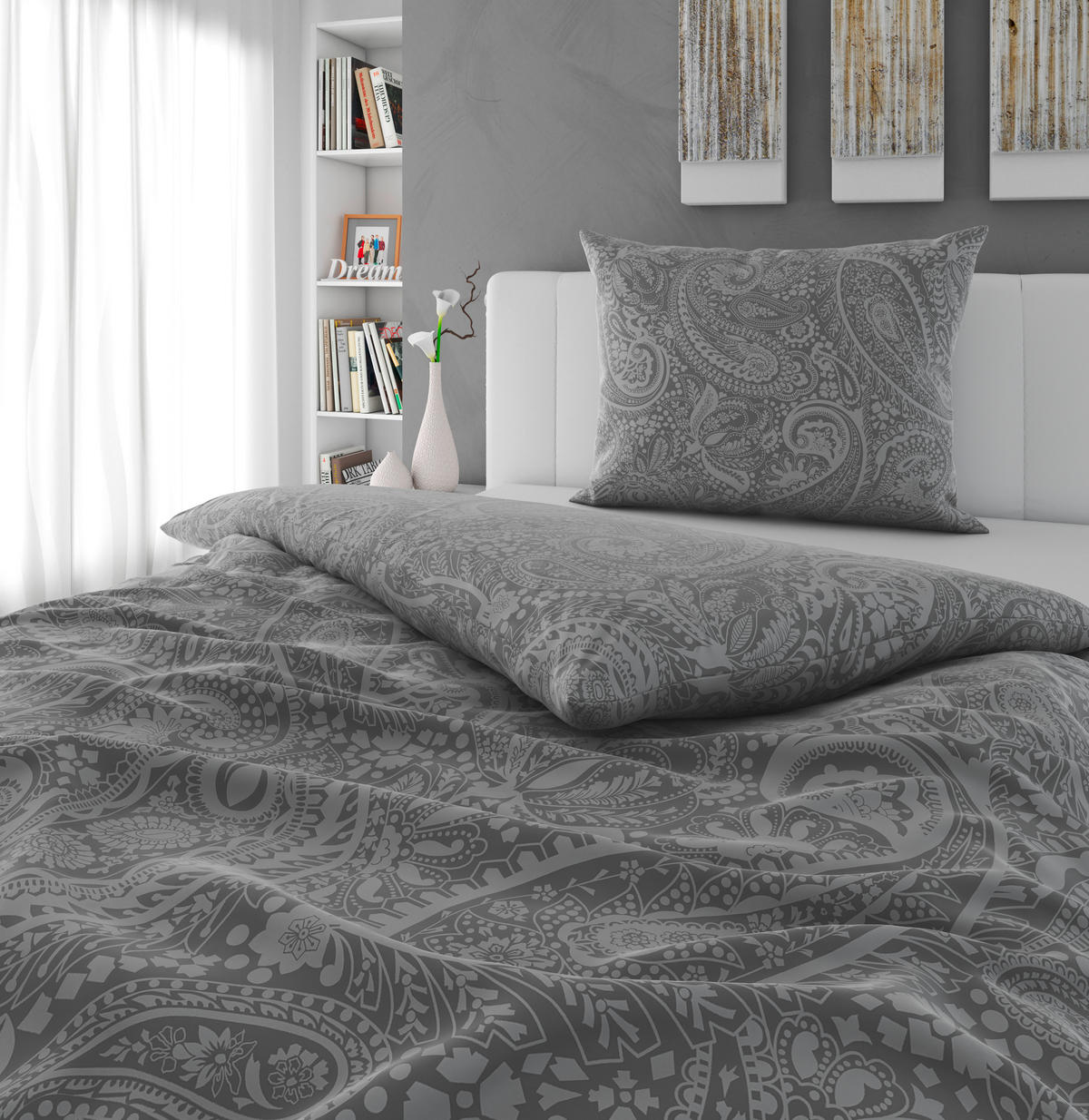 WENDEBETTWÄSCHE Mavie Satin 140/200 cm  - Grau, KONVENTIONELL, Textil (140/200cm) - Novel