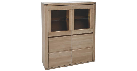 HIGHBOARD Eiche massiv Alteiche Einlegeböden  - Alteiche/Grau, KONVENTIONELL, Glas/Holz (118/140/38cm) - Voleo