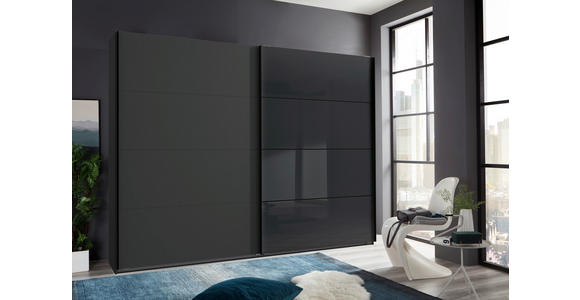 SCHWEBETÜRENSCHRANK in Graphitfarben, Schwarz - Graphitfarben/Schwarz, Design, Glas/Holzwerkstoff (270/210/65cm) - Carryhome