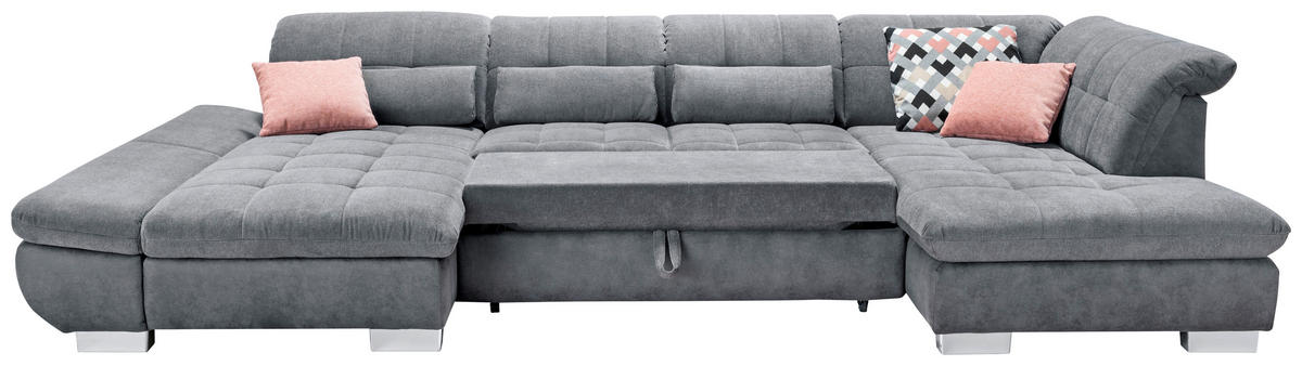 WOHNLANDSCHAFT in Mikrofaser Grau  - Chromfarben/Grau, Design, Kunststoff/Textil (204/350/211cm) - Xora