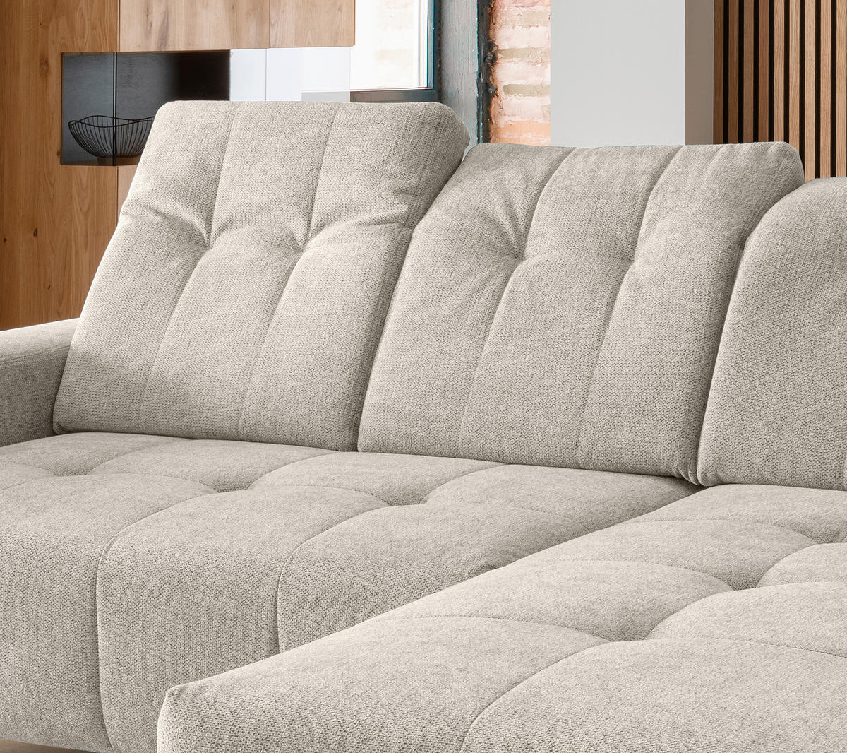 ECKSOFA in Chenille Beige  258/180 cm  - Beige/Schwarz, MODERN, Textil/Metall (258/180cm) - Livetastic