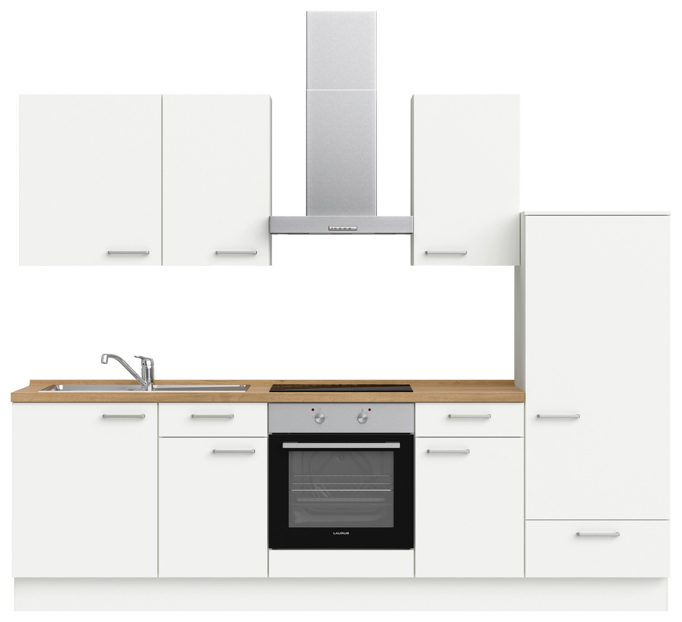 KÜCHENLEERBLOCK 270 cm   in Weiß, Eichefarben  - Edelstahlfarben/Eichefarben, MODERN, Holzwerkstoff/Metall (270cm) - Nobilia