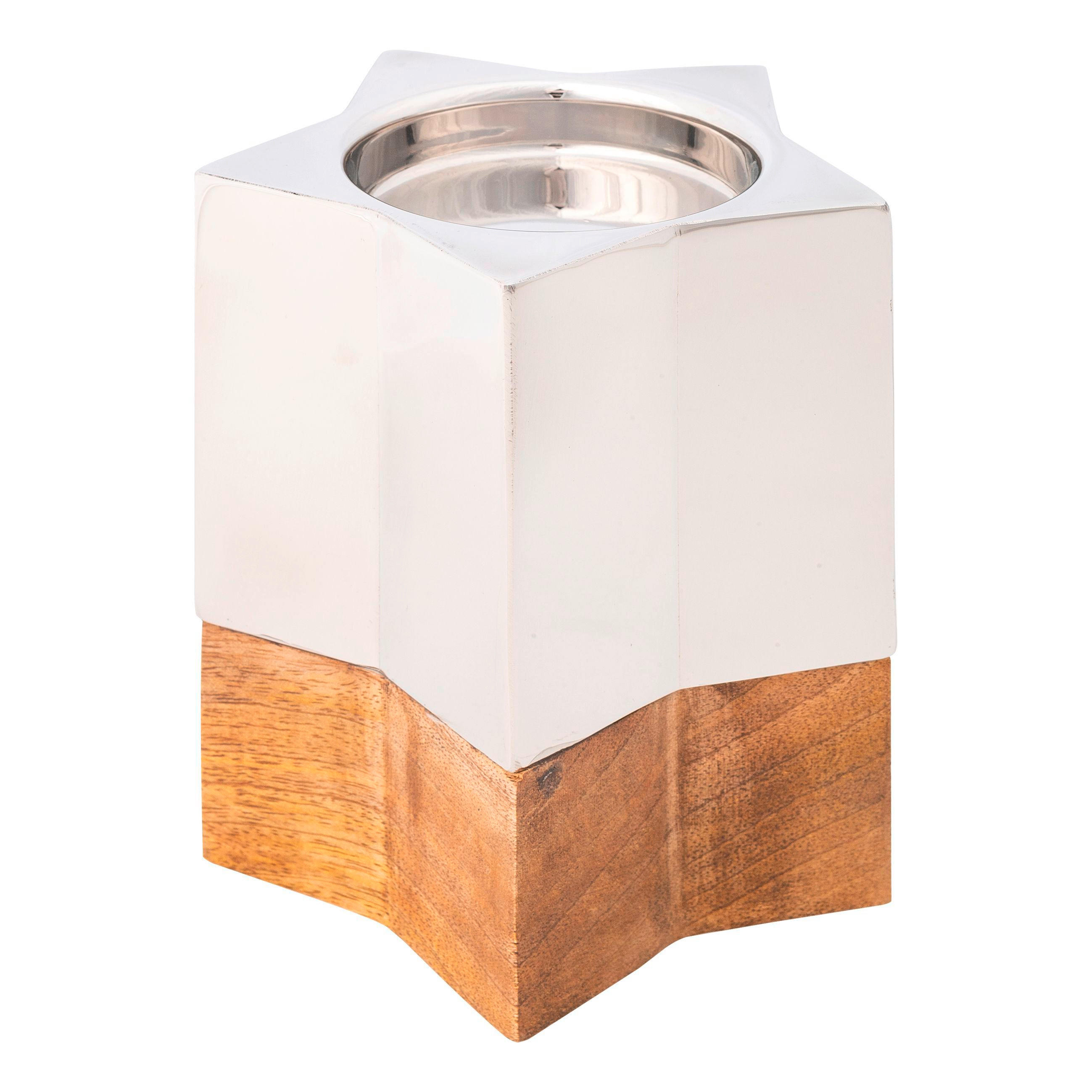KERZENHALTER - Silberfarben, KONVENTIONELL, Holz/Metall (15,5cm) - X-Mas