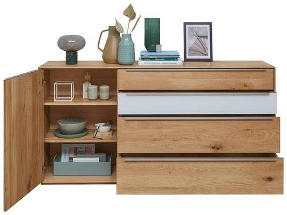 SIDEBOARD Weiß, Eichefarben  183/91/43 cm  - Eichefarben/Silberfarben, Design, Glas/Holz (183/91/43cm) - Waldwelt