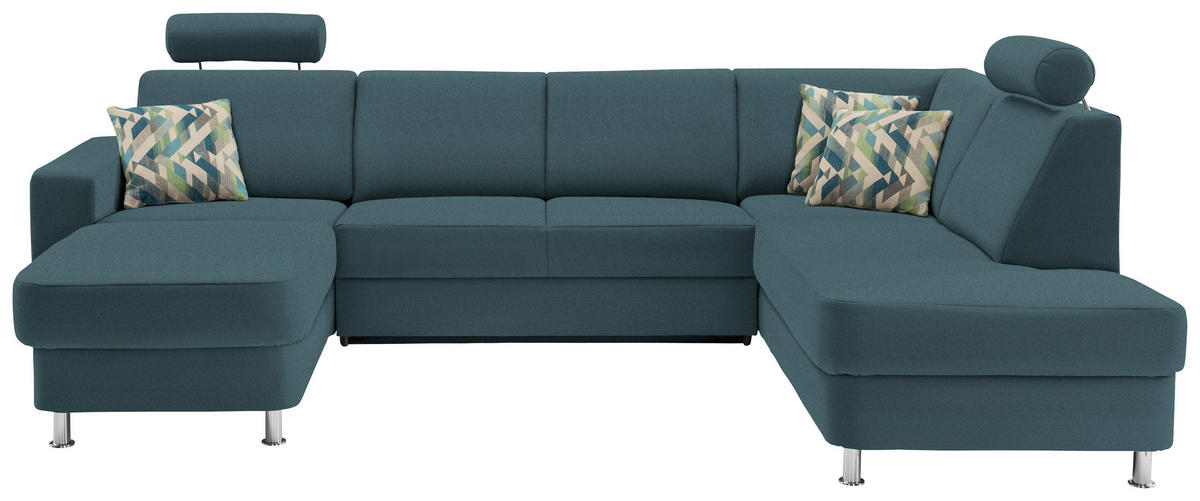 WOHNLANDSCHAFT Türkis, Petrol Chenille  - Türkis/Chromfarben, Design, Kunststoff/Textil (165/301/198cm) - Xora