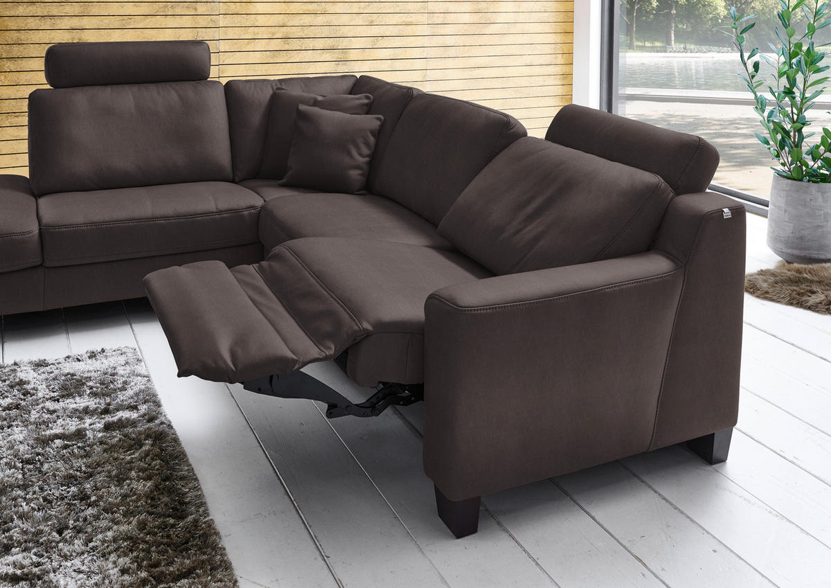 ECKSOFA in Echtleder Mokka  - Eichefarben/Mokka, Design, Leder/Holz (235/259cm) - Valdera