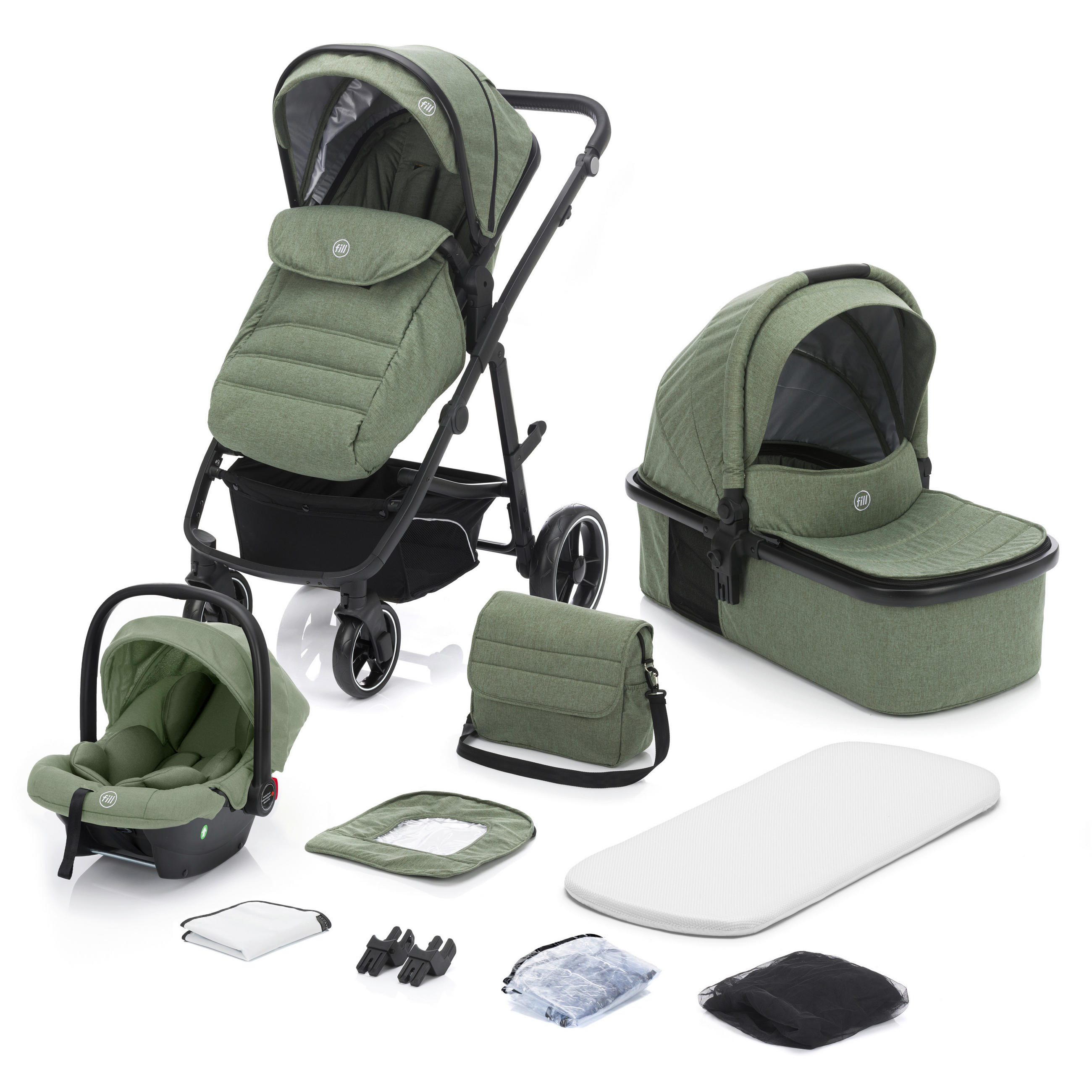 DEČJA KOLICA - SET  JAGUAR  - zelena/crna, Osnovno, tekstil/metal (50/45/85cm) - JAGUAR