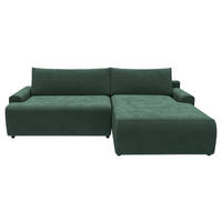 ECKSCHLAFSOFA  mit Schlafen auf Sitzhöhe, Rücken echt, Armteil links, Armteil rechts Cord Dunkelgrün  - Dunkelgrün/Schwarz, MODERN, Kunststoff/Textil (253/167cm) - Trendmanufaktur