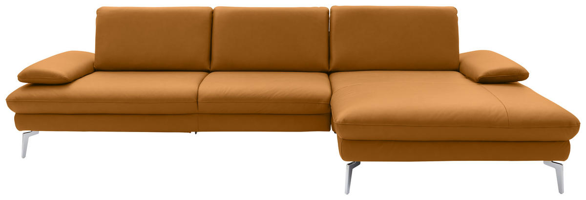ECKSOFA in Echtleder Currygelb  - Chromfarben/Currygelb, Design, Leder/Metall (325/157cm) - Dieter Knoll