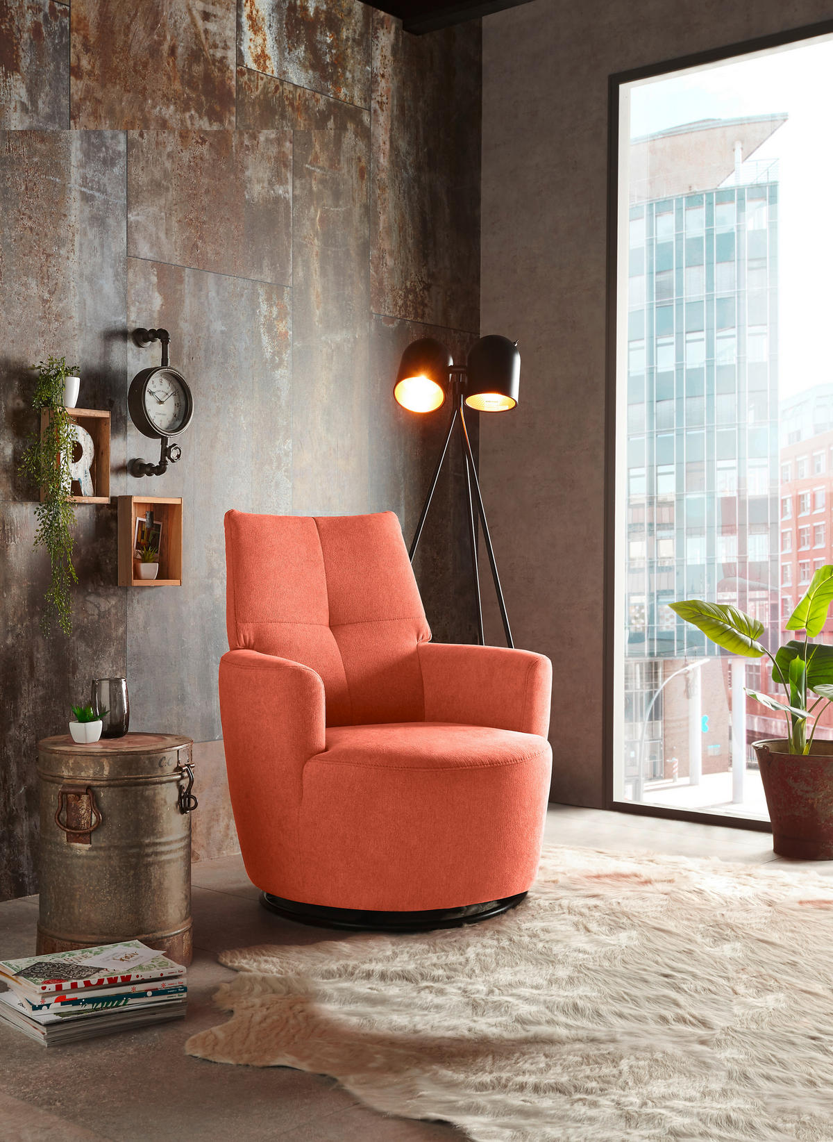 SESSEL Webstoff Koralle    - Koralle/Schwarz, Design, Textil/Metall (80/96/88cm) - SetOne by Musterring