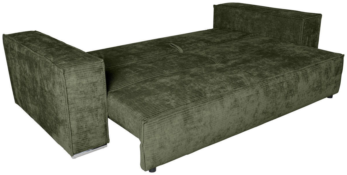 BIGSOFA Flachgewebe Dunkelgrün  - Chromfarben/Dunkelgrün, KONVENTIONELL, Textil/Metall (256/68/122cm) - Carryhome