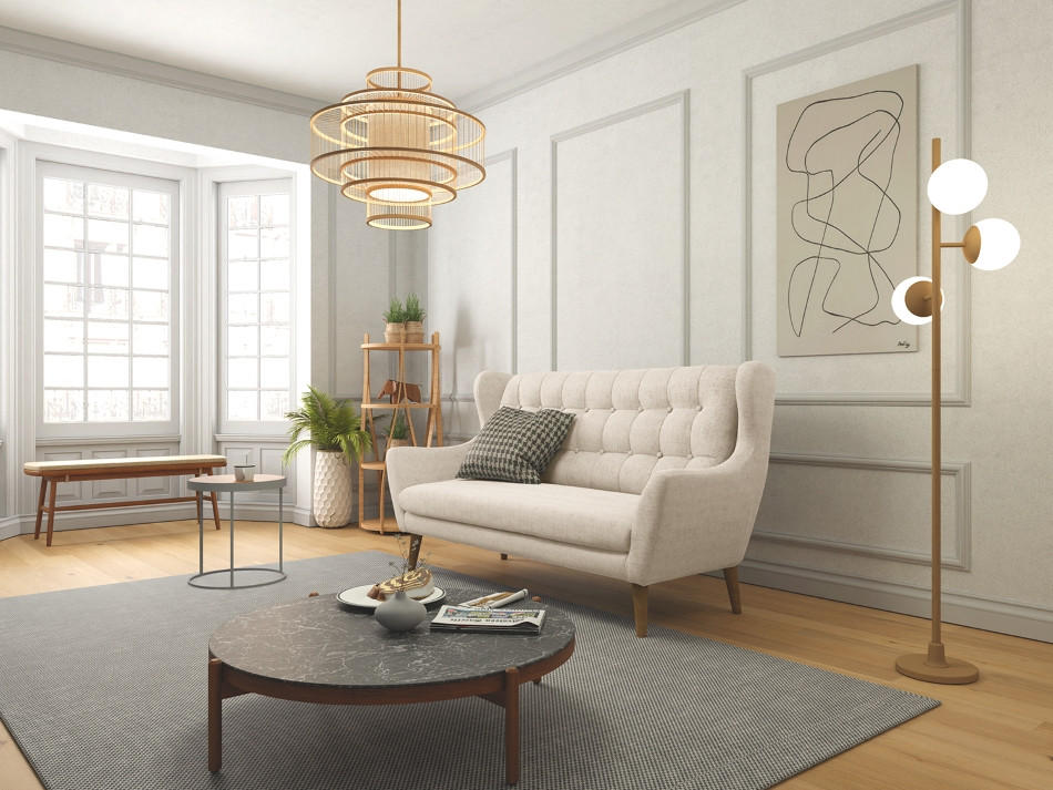 3-SITZER-SOFA in Webstoff Silberfarben - Eichefarben/Silberfarben, Konventionell, Holz/Textil (197/107/94cm) - Trendmanufaktur