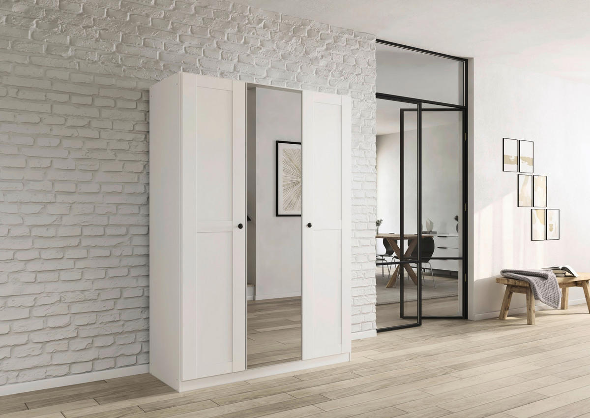 DREHTÜRENSCHRANK 135/197/54 cm,  in Weiß, 3-türig  - Schwarz/Weiß, KONVENTIONELL, Glas/Holzwerkstoff (135/197/54cm) - home24