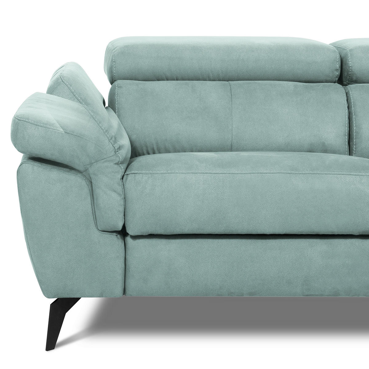 ECKSOFA SONO in Lederlook Hellblau Bettkasten, Armteilverstellung, Kopfteilverstellung  265/210 cm  - Schwarz/Hellblau, Design, Textil/Metall (265/210cm) - Livetastic