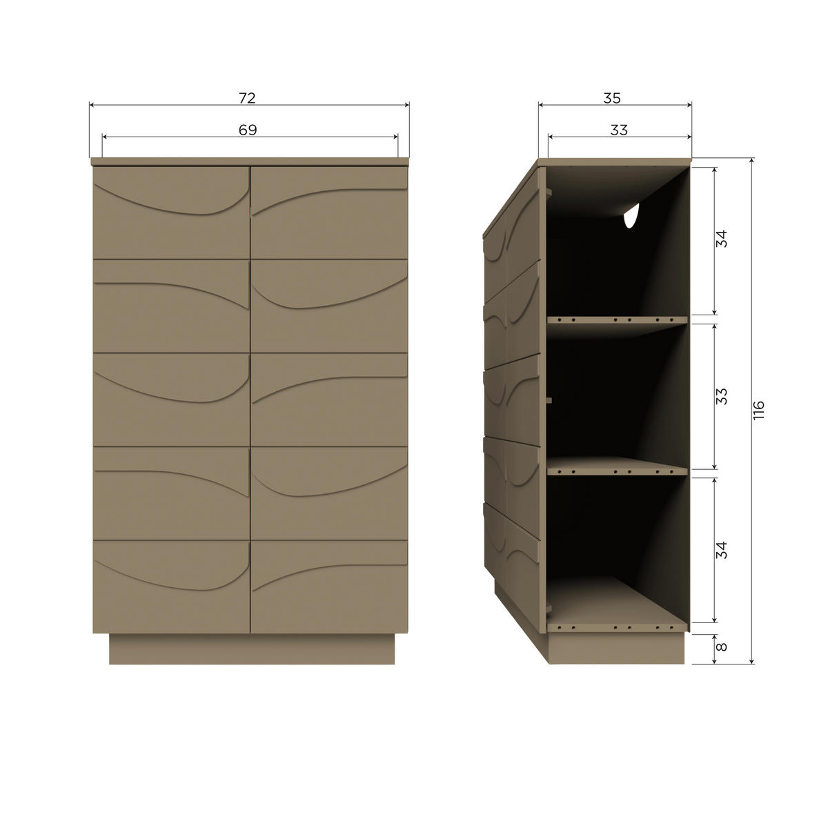 HIGHBOARD Teo  in 72/116/35 cm  - Schlammfarben, Design, Holz (72/116/35cm) - Livetastic