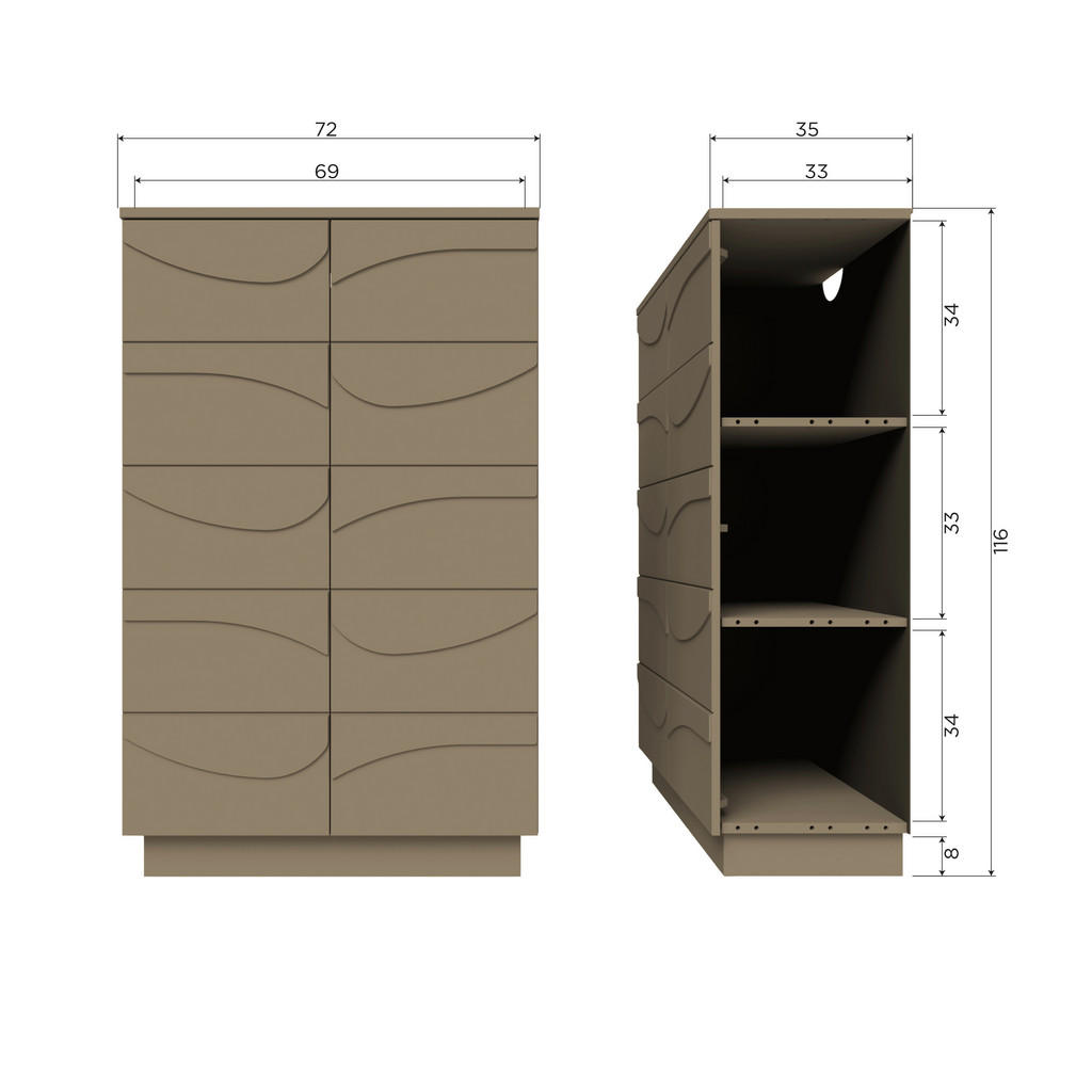 Thumbnail - Livetastic Highboard Teo, Schlamm, Holz, Kiefer, massiv, 2 Fächer, 72x116x35 cm, Typenauswahl, Wohnzimmer, Kommoden & Si...