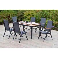 GARTENTISCHGRUPPE beschichtet Aluminium  - Graphitfarben/Naturfarben, KONVENTIONELL, Textil/Metall - Gardenson