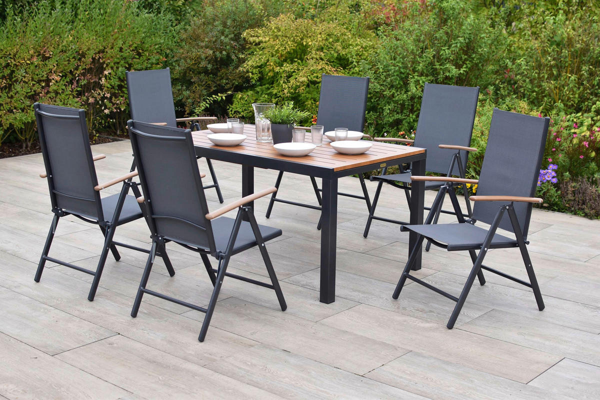 GARTENTISCHGRUPPE beschichtet Aluminium  - Graphitfarben/Naturfarben, KONVENTIONELL, Textil/Metall - Gardenson