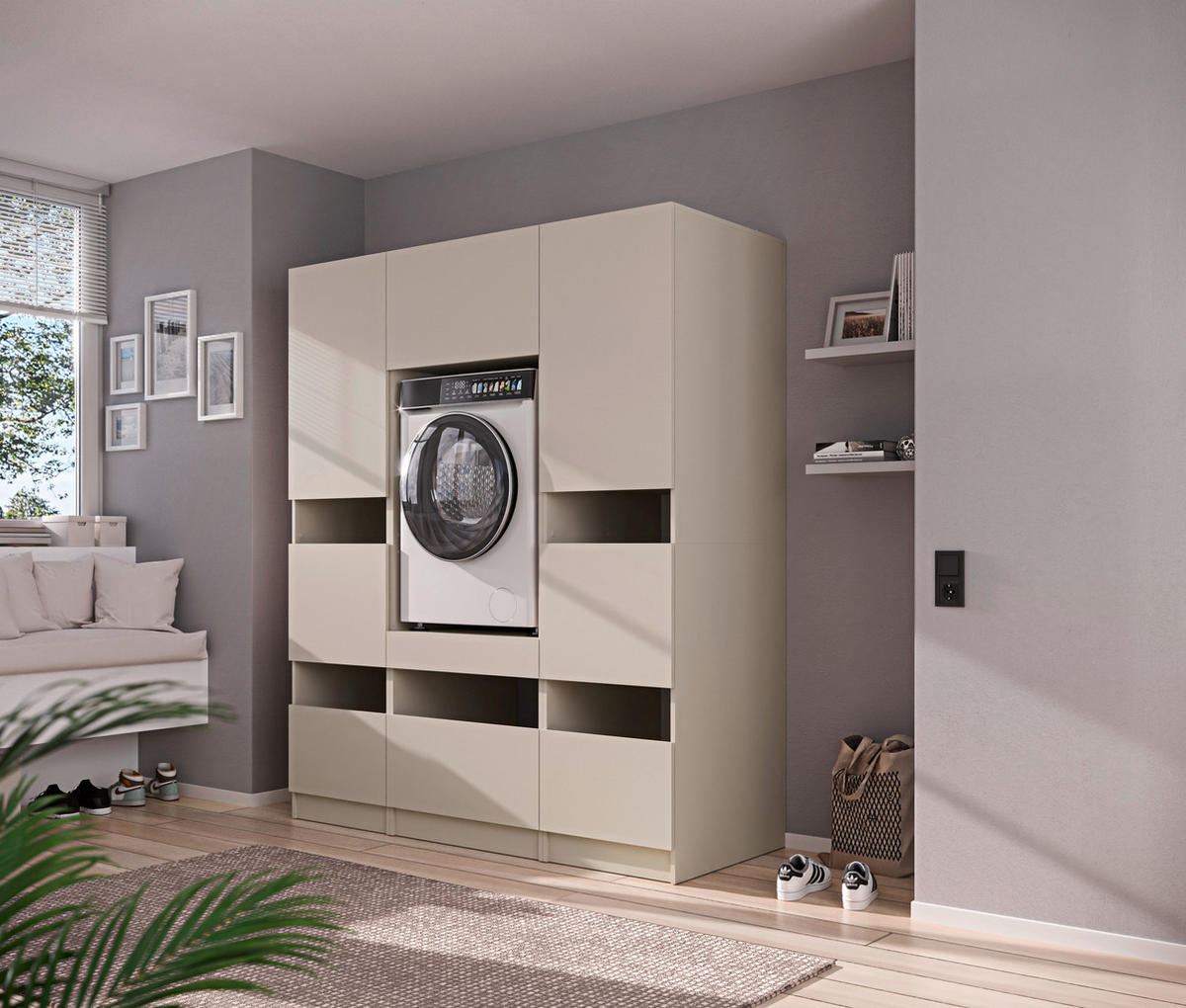 WASCHMASCHINENSCHRANK  68/200/68 cm  - Kaschmir/Schwarz, Design, Holzwerkstoff/Metall (68/200/68cm) - Milino