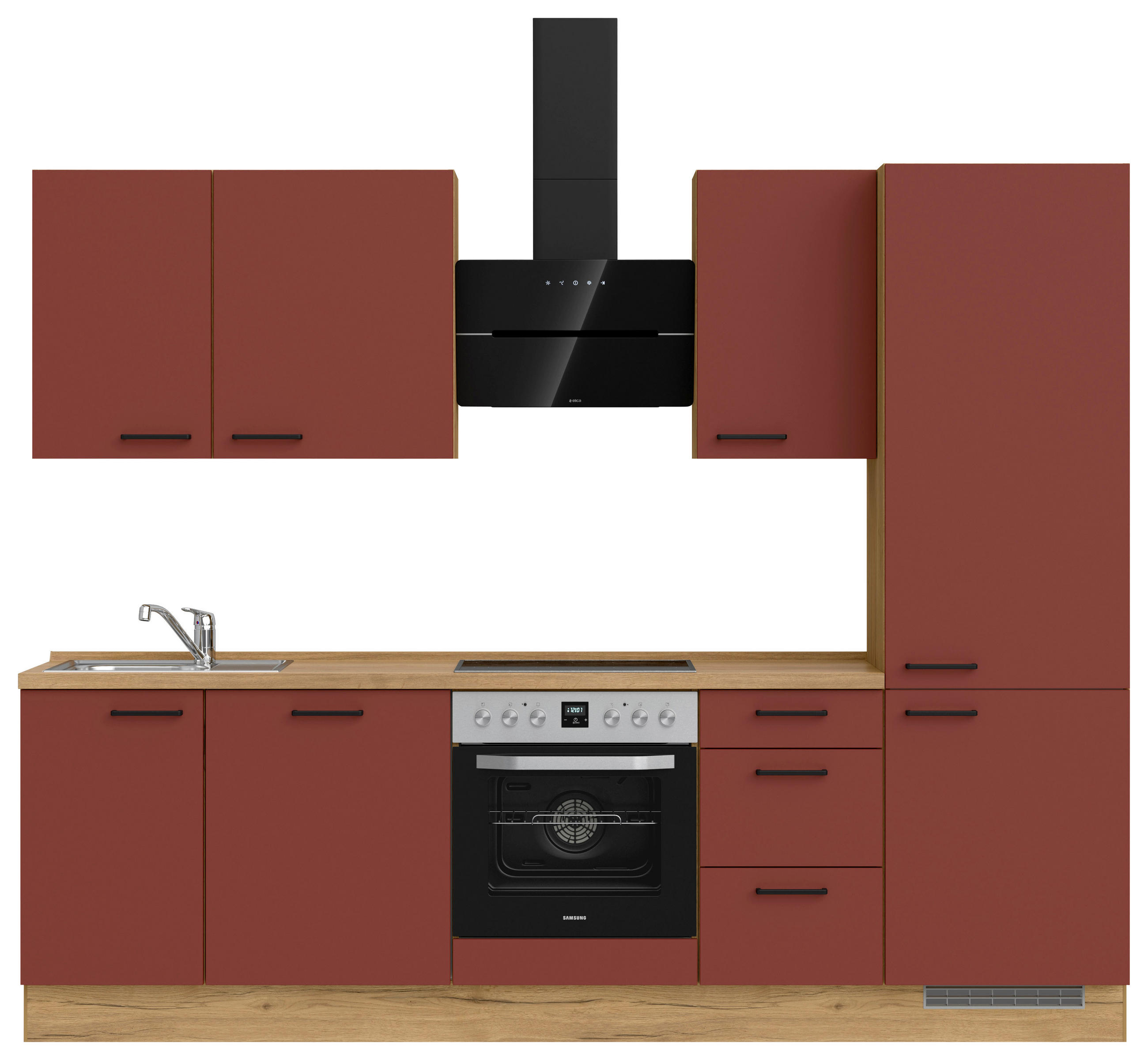 KÜCHENLEERBLOCK 270 cm   in Rot, Eichefarben  - Eichefarben/Rot, MODERN, Holzwerkstoff/Metall (270cm) - Nobilia