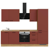 KÜCHENLEERBLOCK 270 cm   in Rot, Eichefarben  - Eichefarben/Rot, MODERN, Holzwerkstoff/Metall (270cm) - Nobilia