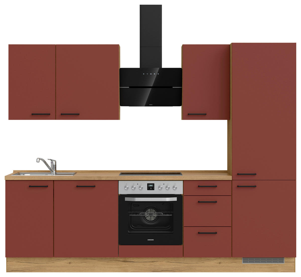 KÜCHENLEERBLOCK 270 cm   in Rot, Eichefarben  - Eichefarben/Rot, MODERN, Holzwerkstoff/Metall (270cm) - Nobilia