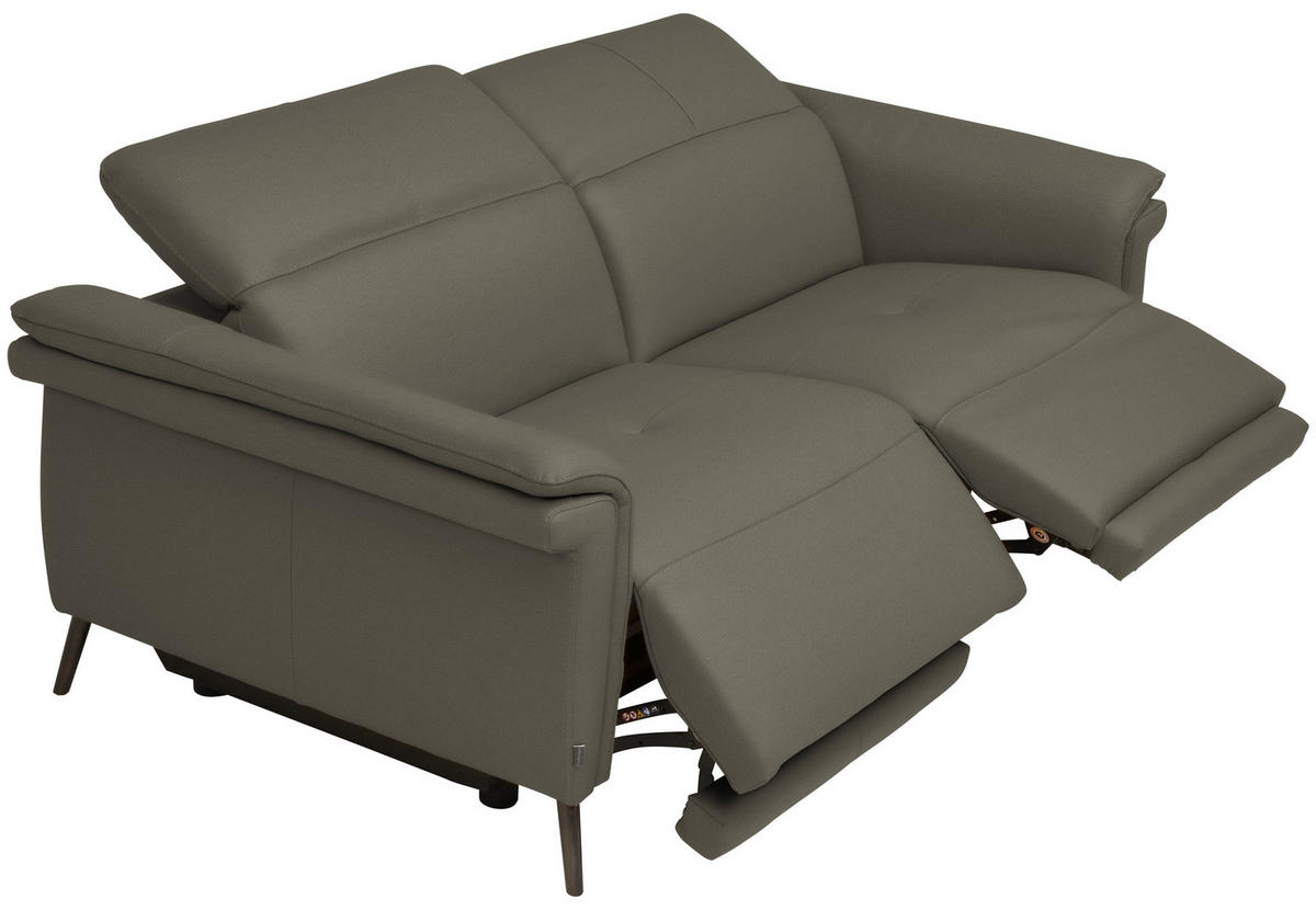 3-SITZER-SOFA Echtleder Grau  - Schwarz/Grau, Design, Leder/Metall (210/79/104cm) - Belluti