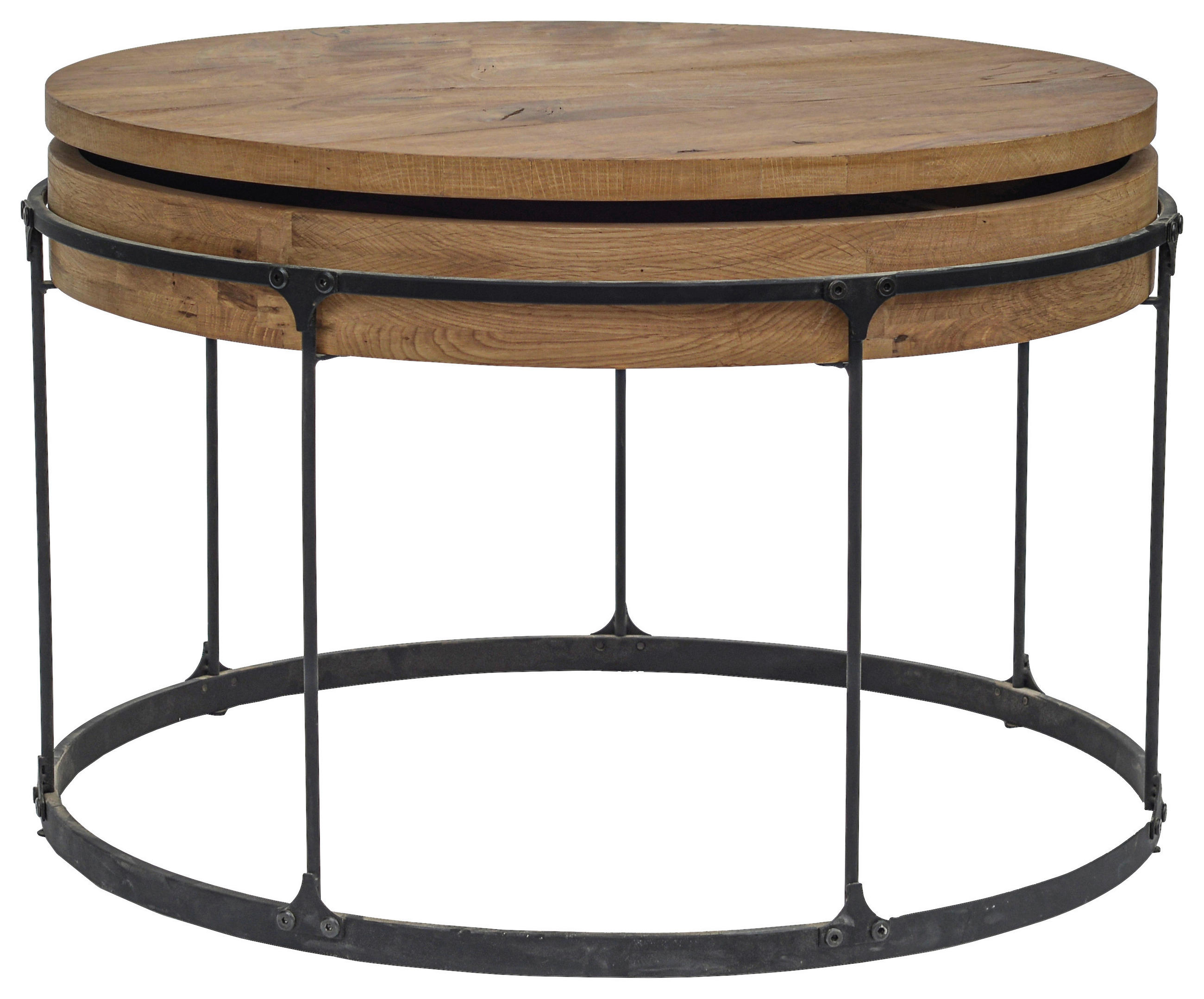 COUCHTISCH Eiche massiv 73/73/48 cm rund Schwarz, Eichefarben  - Eichefarben/Schwarz, Design, Holz/Metall (73/73/48cm) - Carryhome