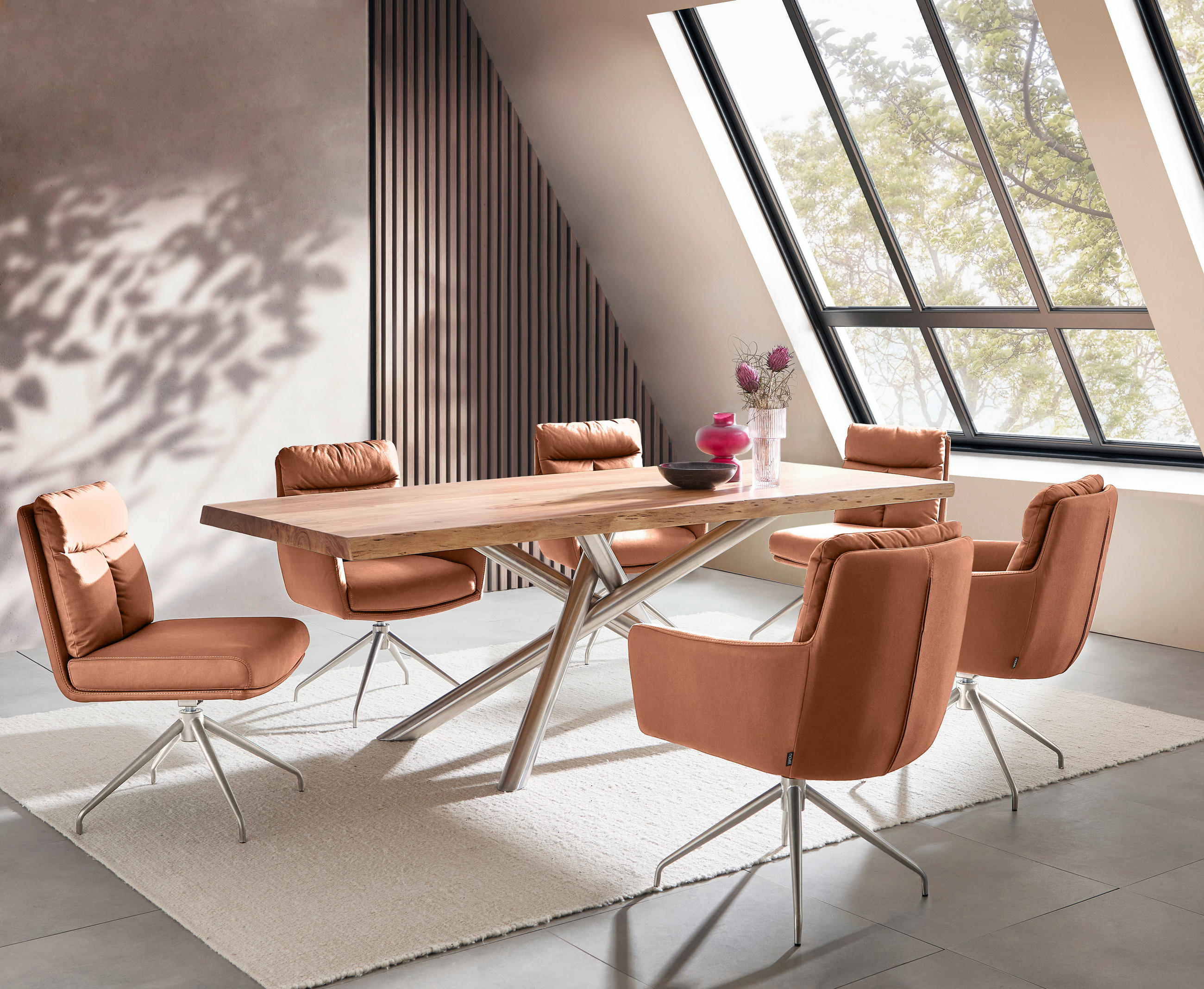 STUHL - Edelstahlfarben/Cognac, Design, Textil/Metall (51,5/89,5/65cm) - Novel