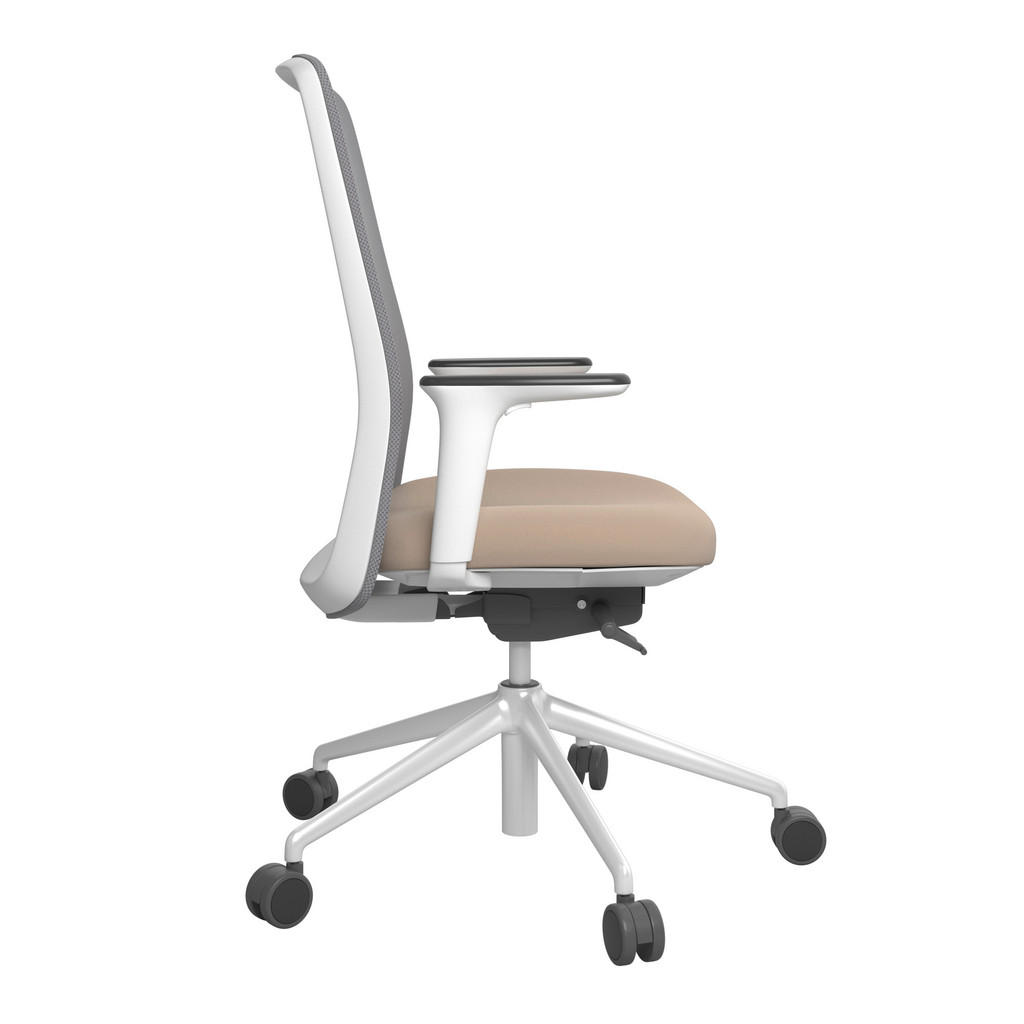 Thumbnail - Drehstuhl, Grau, Weiß, Hellbraun, Metall, Kunststoff, Leder, Drehkreuz, 70x103-115x70 cm, Stoffauswahl, Sitzfläche 360° ...