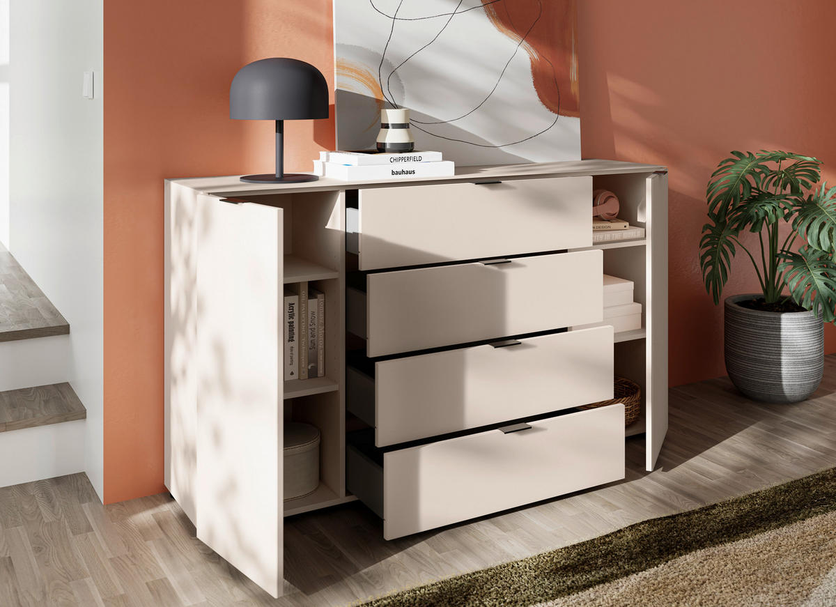 SIDEBOARD  160/94/40 cm 4 Schublade(n)  - Kaschmir/Schwarz, Basics, Glas/Holzwerkstoff (160/94/40cm) - Novel