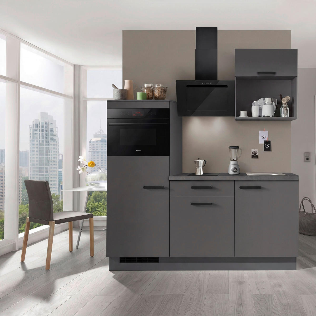 KÜCHENLEERBLOCK IP1200 180 cm  in Graphitfarben  - Schieferfarben/Schwarz, Basics, Holzwerkstoff/Metall (180cm) - Impuls