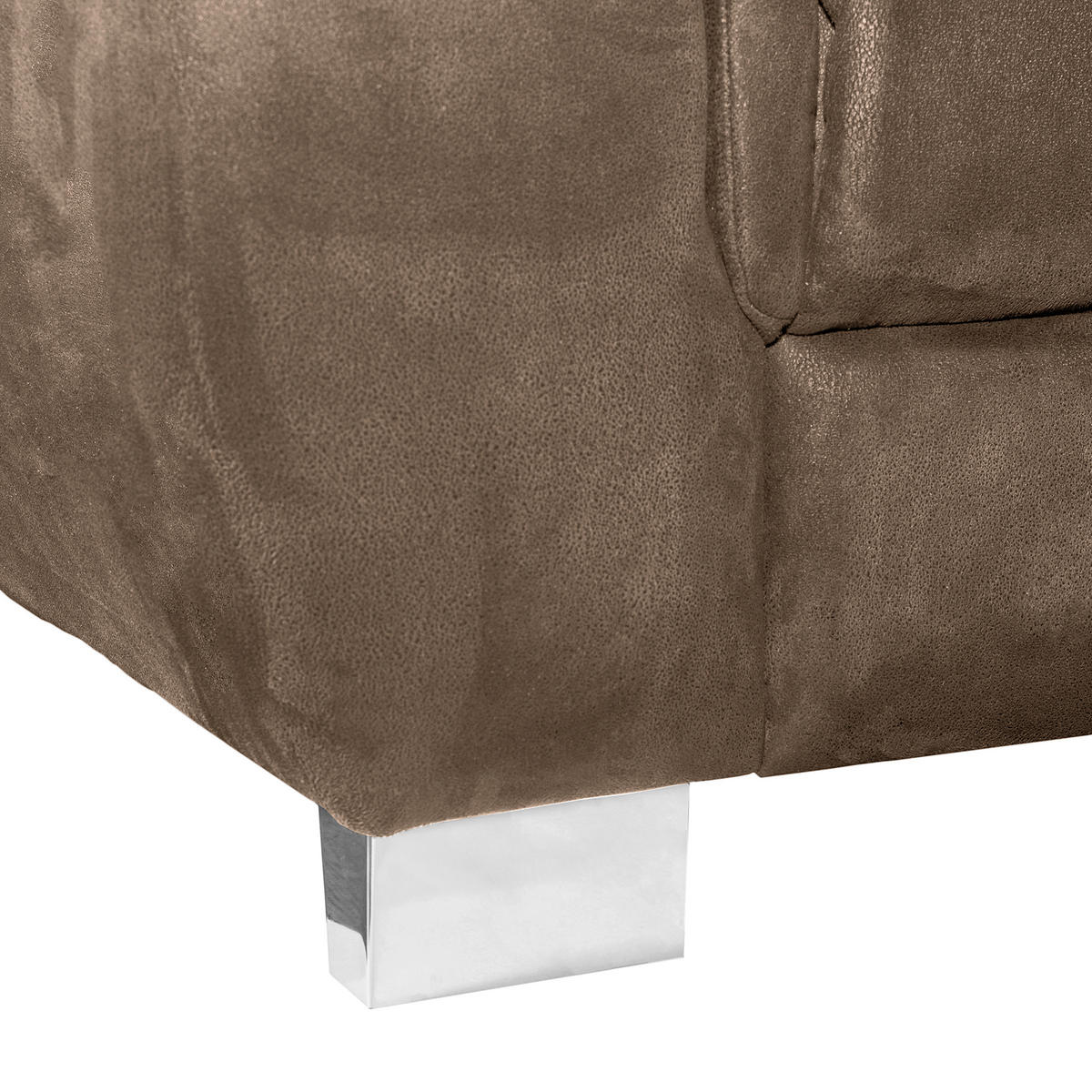 ECKSOFA Braun Mikrofaser Rücken echt, Relaxfunktion, Kopfteilverstellung  - Chromfarben/Braun, Design, Textil/Metall (238/276cm) - Livetastic