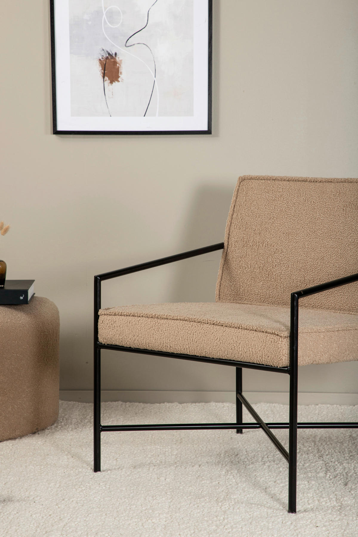 SESSEL in Teddystoff Schwarz, Beige  - Beige/Schwarz, Design, Textil/Metall (66/78/65cm) - Livetastic