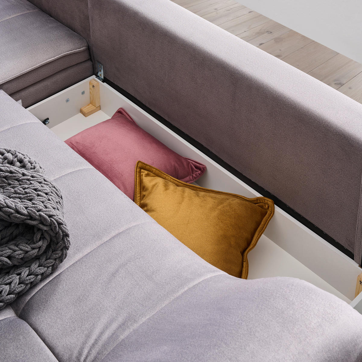 ECKSOFA Grau Velours  - Schwarz/Grau, Design, Textil/Metall (175/304cm) - Stylife
