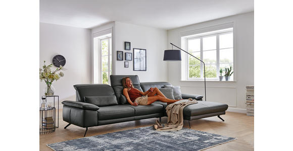 WOHNLANDSCHAFT in Leder Anthrazit - Anthrazit/Schwarz, Design, Leder/Metall (328/193cm) - Dieter Knoll