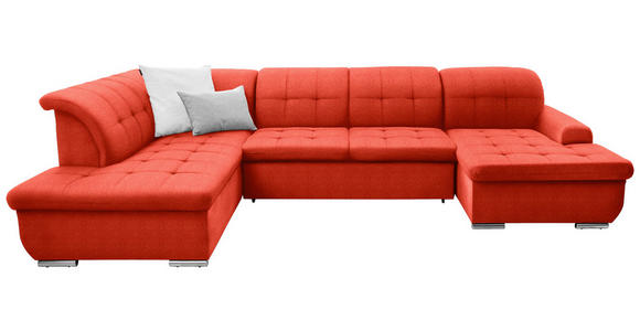 WOHNLANDSCHAFT  in Flachgewebe Rot  - Silberfarben/Rot, Design, Textil/Metall (208/342/145cm) - Cantus