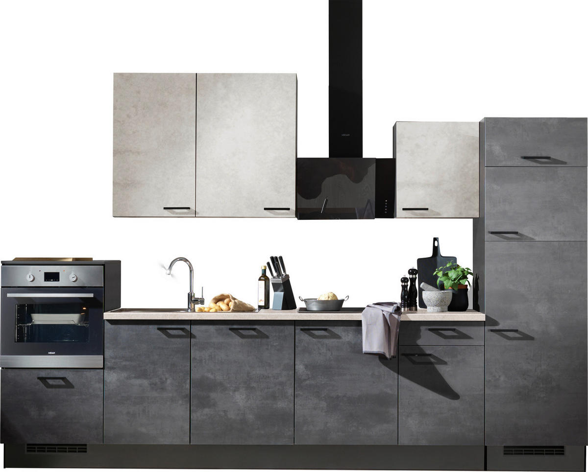 KÜCHENLEERBLOCK 340 cm   in Graphitfarben  - Schwarz/Graphitfarben, Design, Holzwerkstoff/Metall (340cm) - Xora