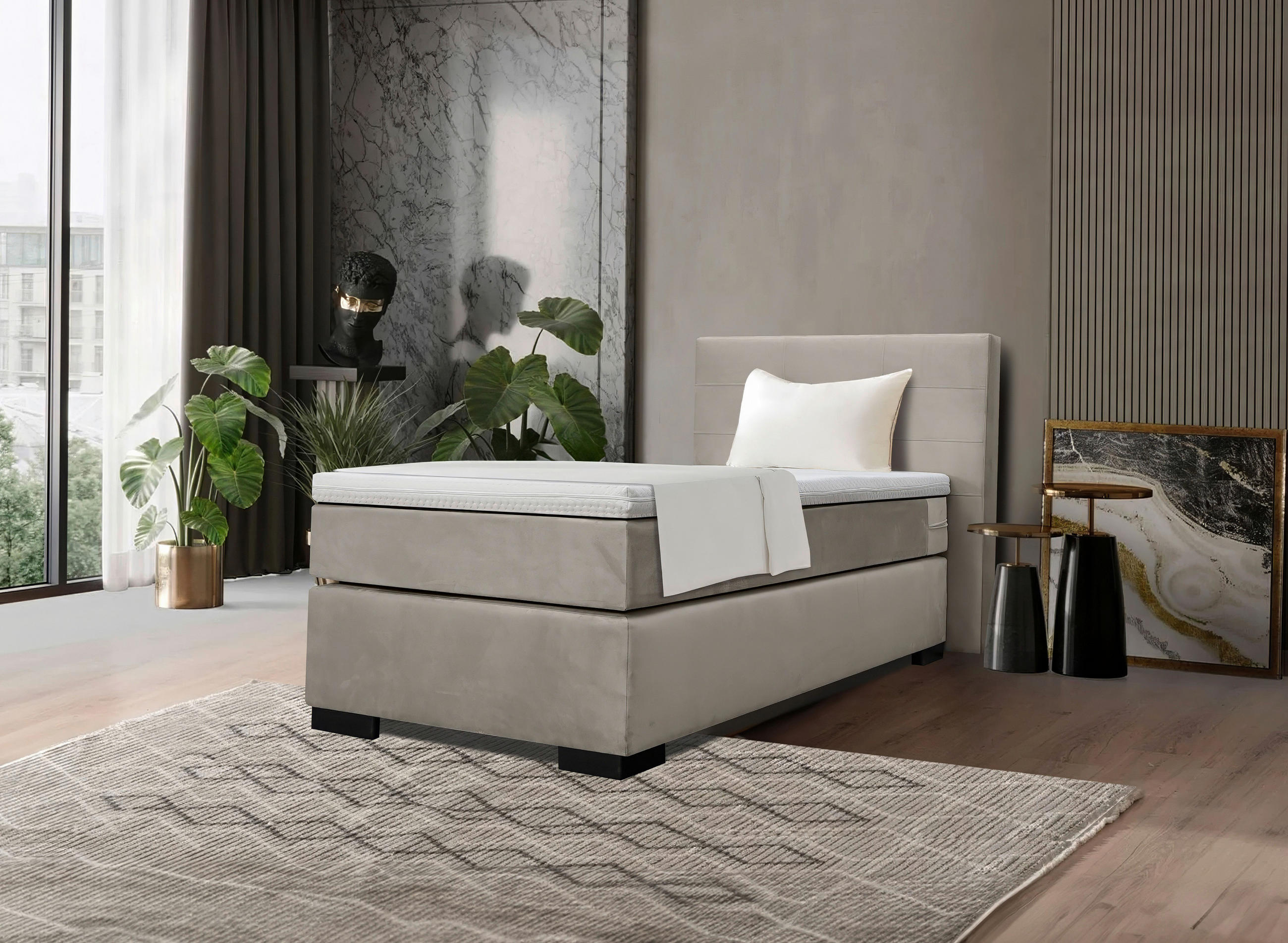 MID.YOU POSTEL BOXSPRING, 90/200 cm, krémová
