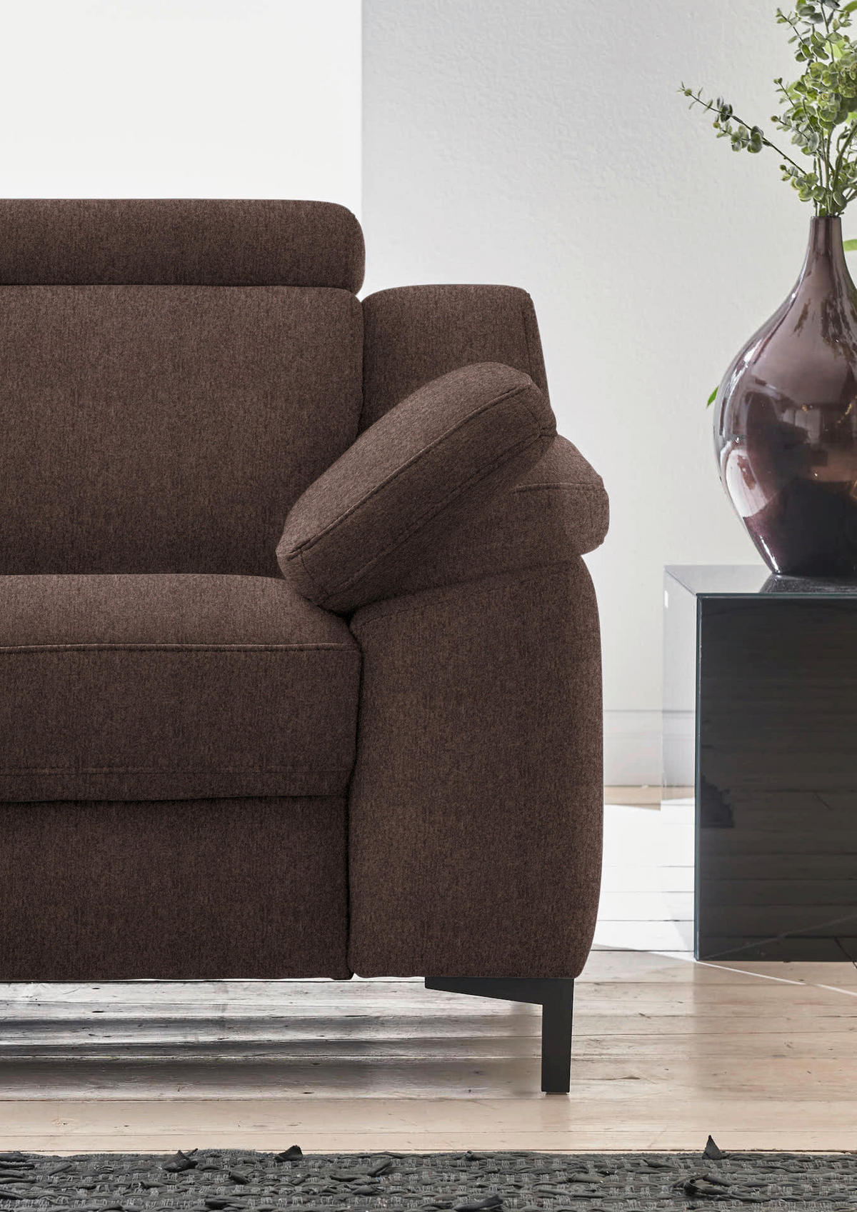3-SITZER-SOFA in Chenille Dunkelbraun  - Dunkelbraun/Schwarz, Design, Textil/Metall (230/104/104cm) - Valdera