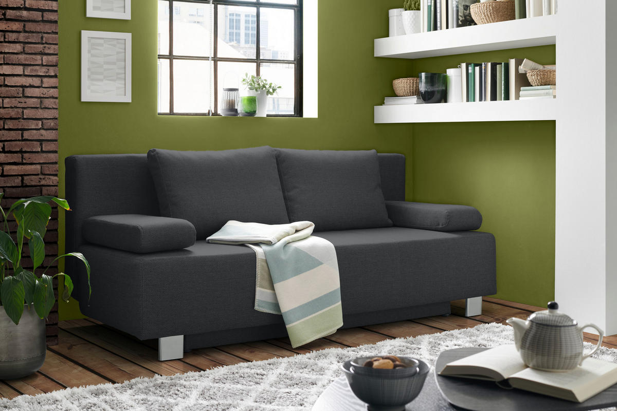 SCHLAFSOFA in Anthrazit  - Chromfarben/Anthrazit, Design, Textil/Metall (197/88/89cm) - Livetastic