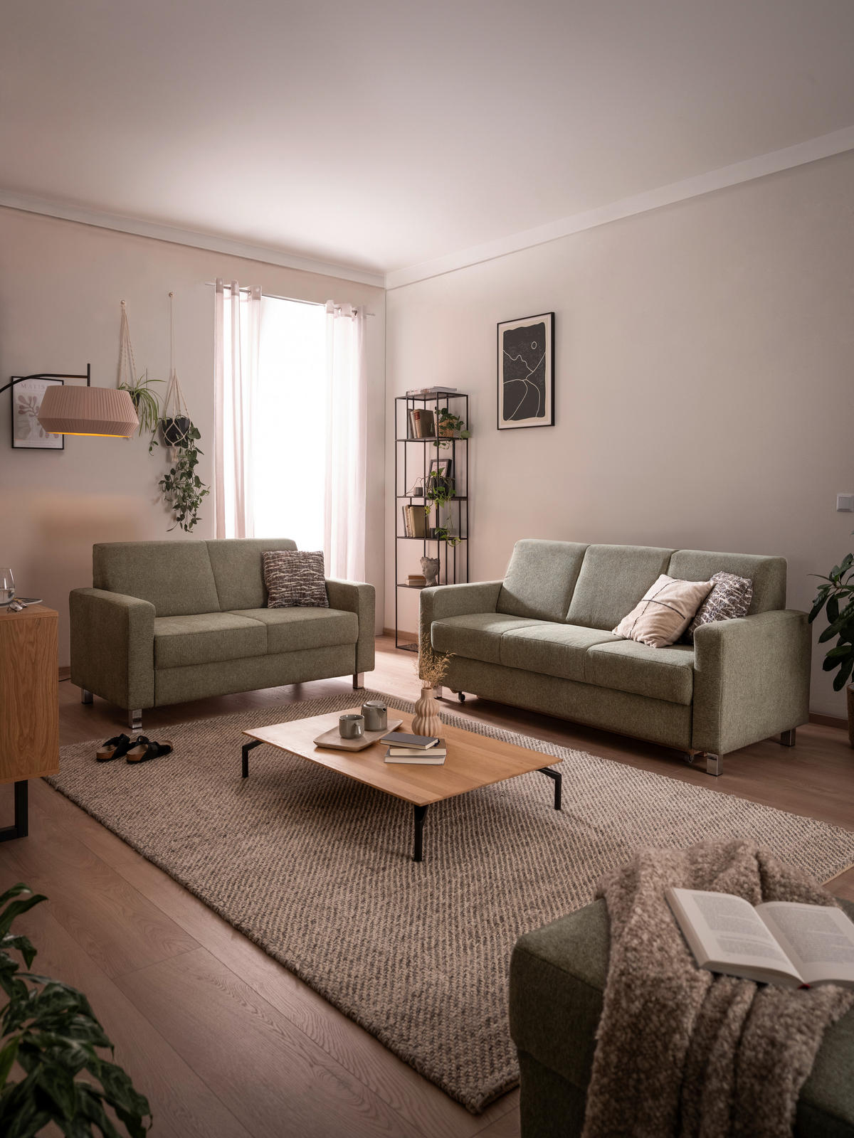 3-SITZER-SOFA in Flachgewebe Grün  - Chromfarben/Grün, Design, Textil/Metall (195/83/85cm) - Xora