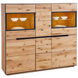 HIGHBOARD Wildeiche furniert, massiv, teilmassiv Eichefarben Einlegeböden  - Eichefarben/Anthrazit, Natur, Glas/Holz (155/136/38cm) - Linea Natura