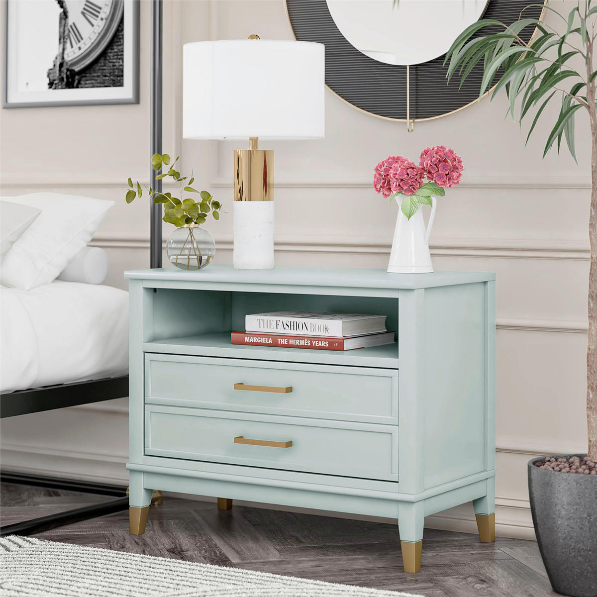 NACHTTISCH 76/61/40 cm  - Messingfarben/Grün, Design, Holzwerkstoff/Metall (76/61/40cm) - MID.YOU