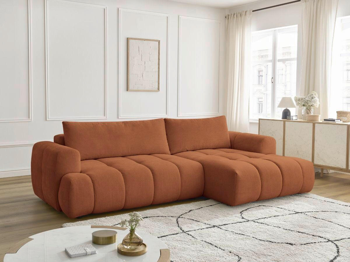 ECKSCHLAFSOFA FUJI Leinenoptik Orange  inkl.  - Schwarz/Orange, MODERN, Kunststoff/Textil (292/160cm)
