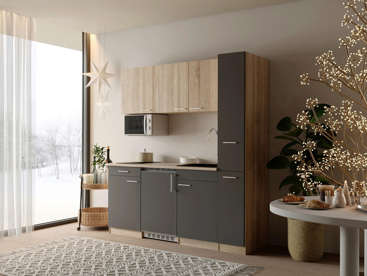 KUHINJSKI BLOK - siva/barve hrasta, Design, umetna masa/leseni material (180cm) - Respekta