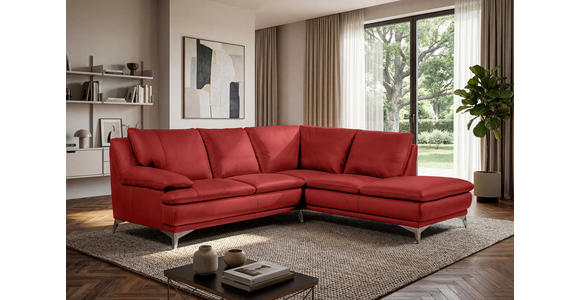 ECKSOFA Rot Echtleder  - Chromfarben/Rot, Design, Leder/Metall (242/224cm) - Novel