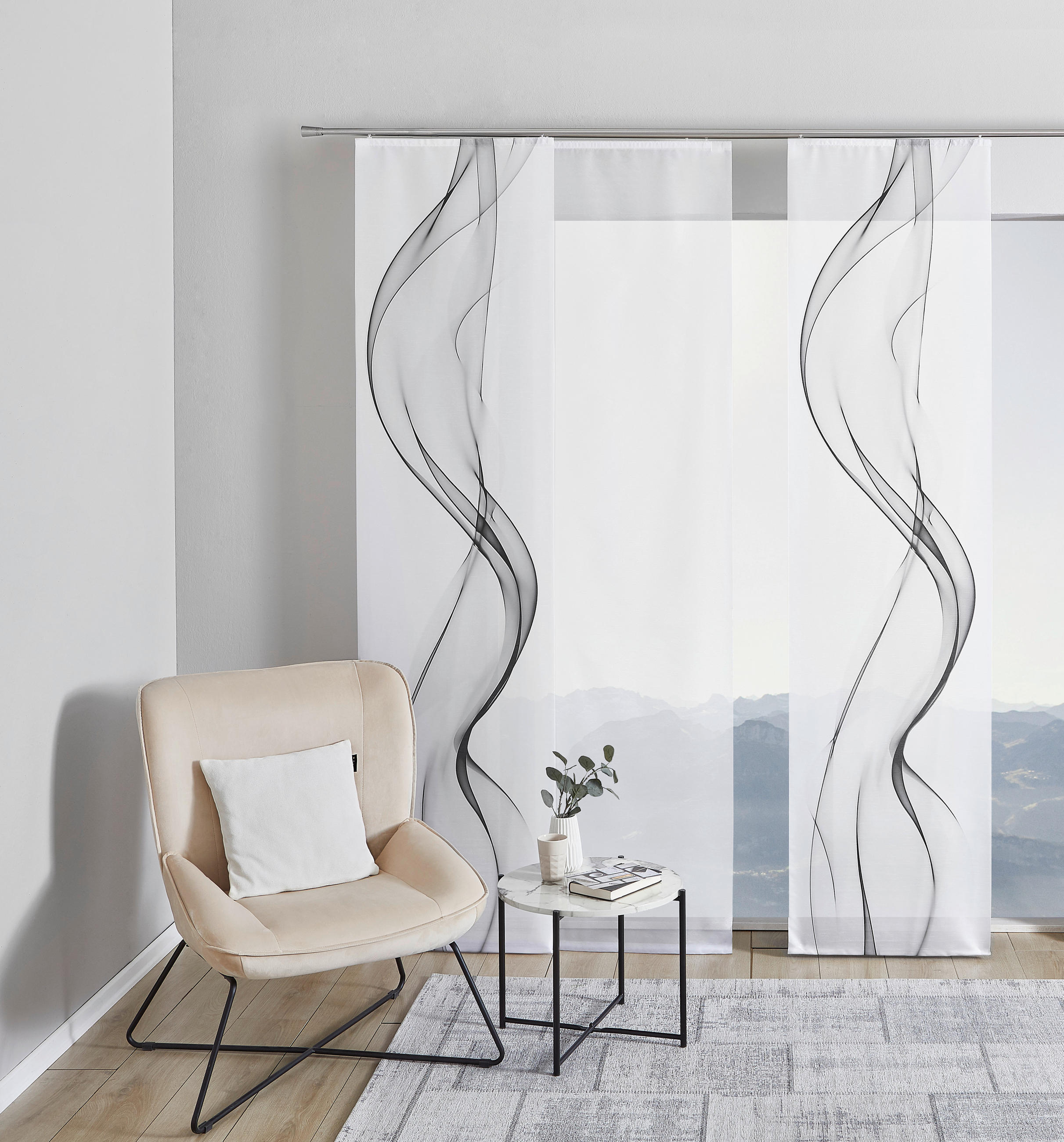 FLÄCHENVORHANG  3 Stück  halbtransparent  60/245 cm   - Weiß/Grau, Design, Textil (60/245cm) - Novel
